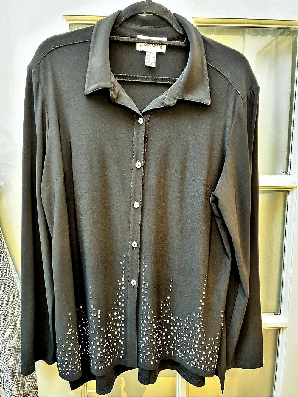 Joseph Ribkoff Black Button Front Blouse Size 16 Like New